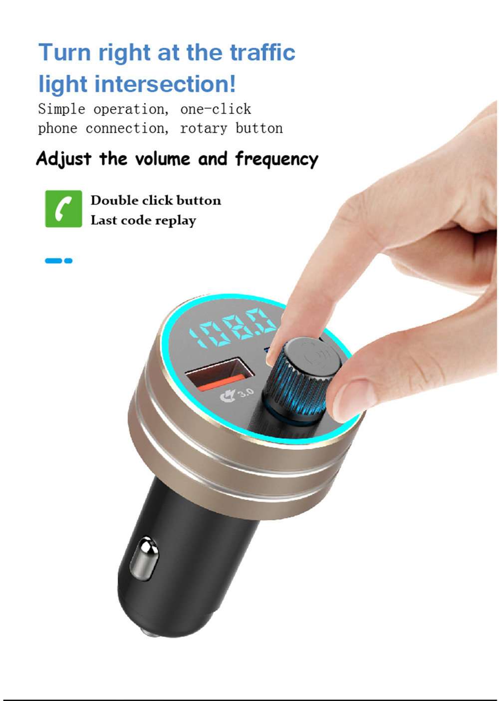 QC 3.0 Dual USB Fast Car Charger with Bluetooth Mp3 Player