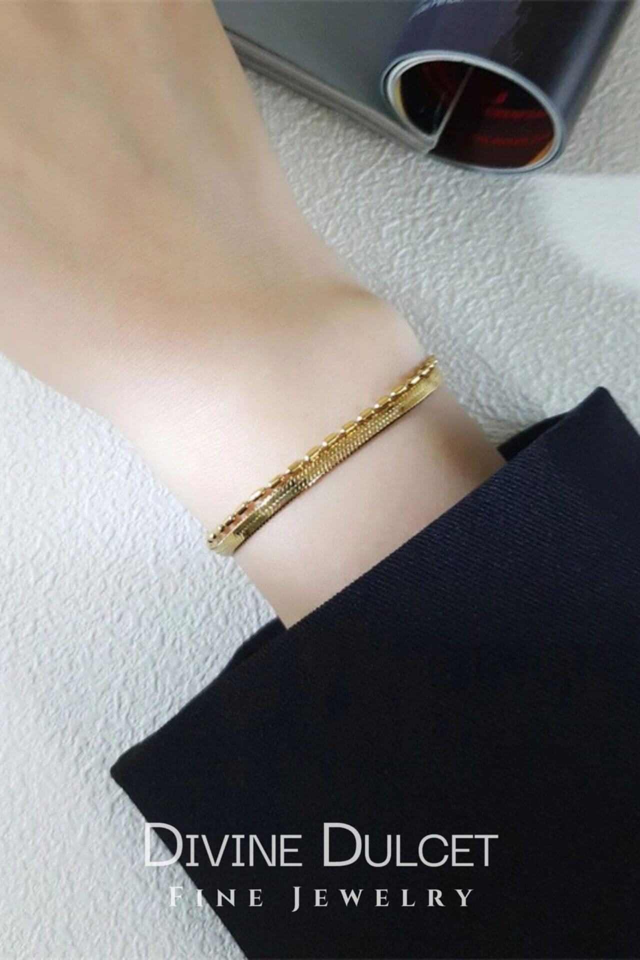 Flat Chain 18 Karats Two Layers Bracelet