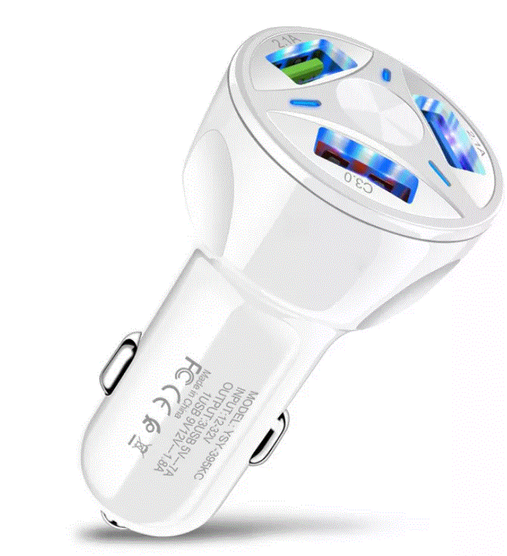 PBG 3 Port White USB Fast LED Car Charger and Charger Compatible for