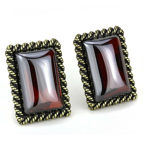 LO4203 - Antique Copper Brass Earrings with AAA Grade CZ  in Garnet