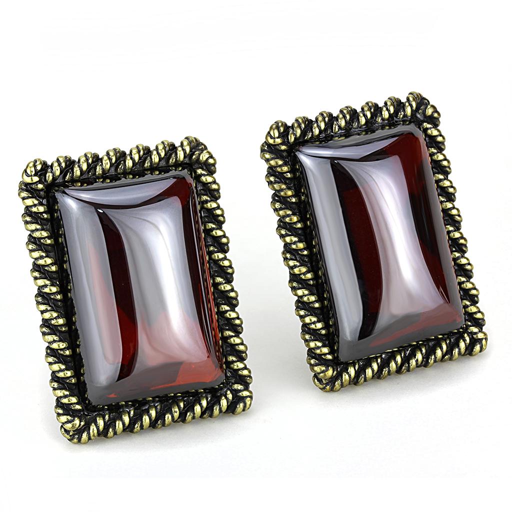 LO4203 - Antique Copper Brass Earrings with AAA Grade CZ  in Garnet