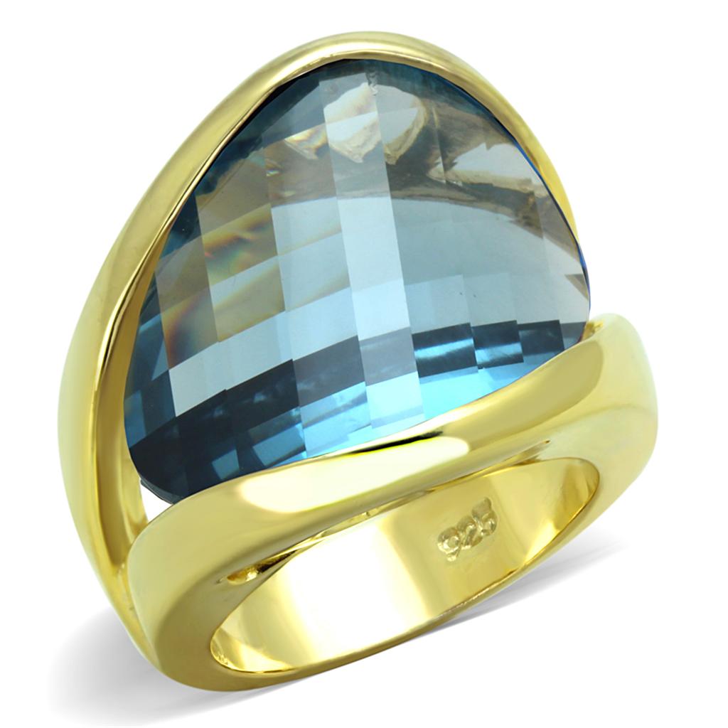 LOS826 - Gold 925 Sterling Silver Ring with Synthetic Synthetic Glass