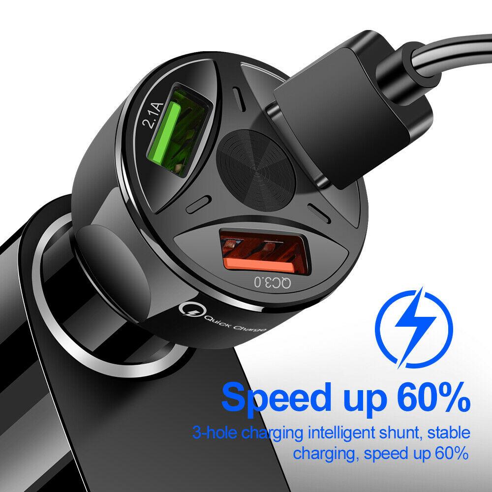 PBG 3 Port Fast LED Car Charger + 3 in 1 Cable Combo