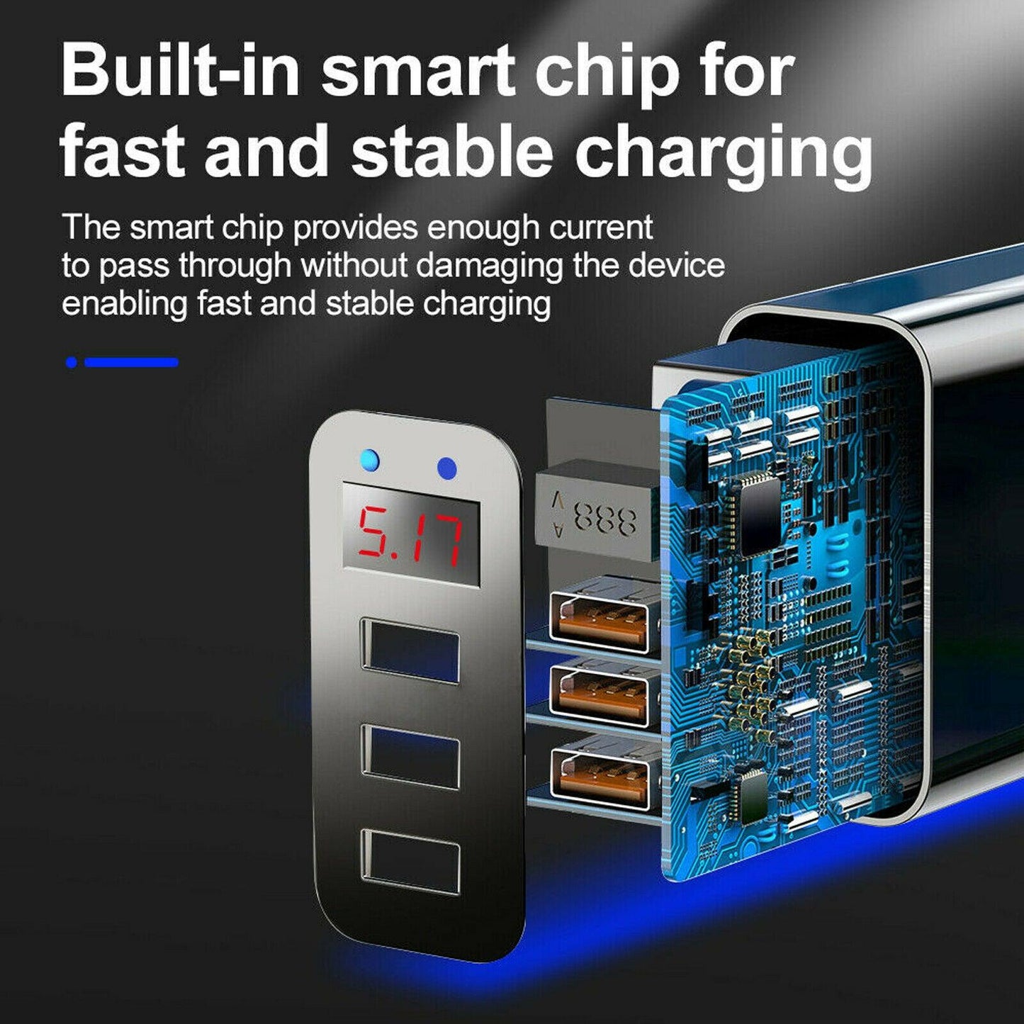3 Port LED Fast Quick Charge QC 3.0 USB Hub Display Wall Charger