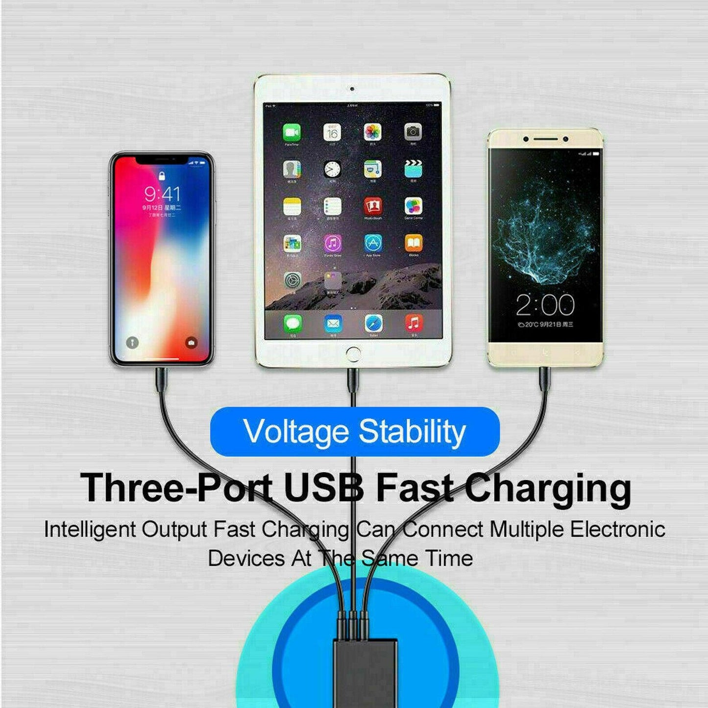 3 Port LED Fast Quick Charge QC 3.0 USB Hub Display Wall Charger