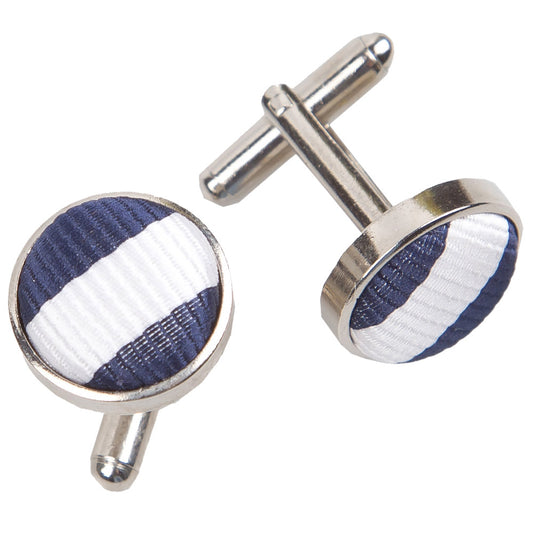 Thin Stripe Cufflinks - White & Navy Blue