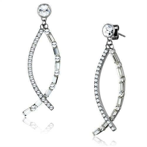 TK1806 - High polished (no plating) Stainless Steel Earrings with Top